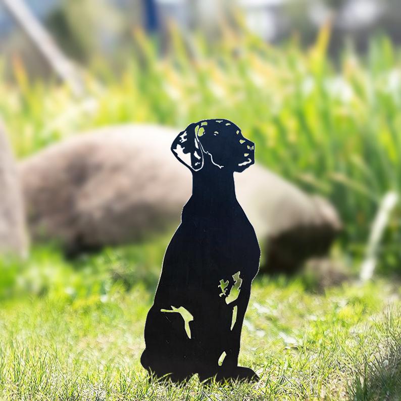 Hund Gartenstecker Metall — mehrere Rassen im Garten kombiniert