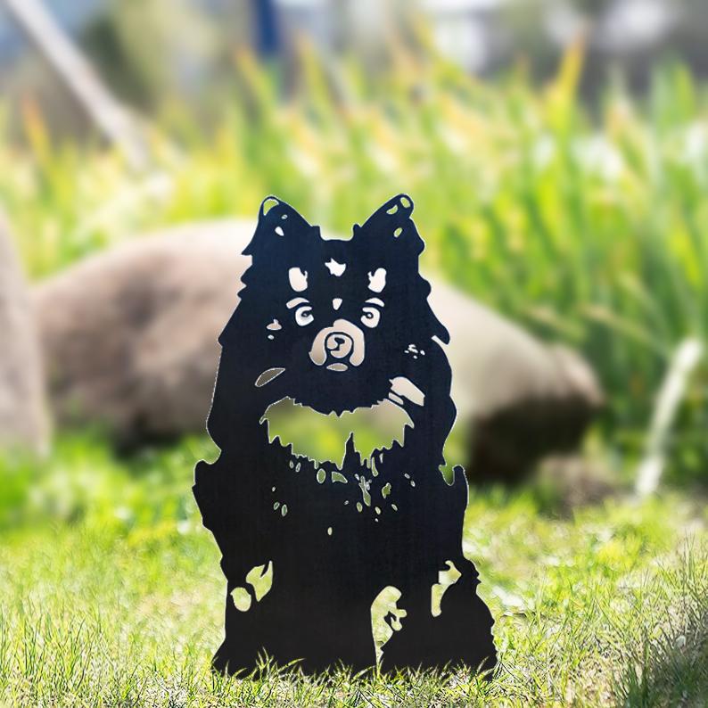 Hund Gartenstecker Metall Pomeranian Silhouette Gartendeko