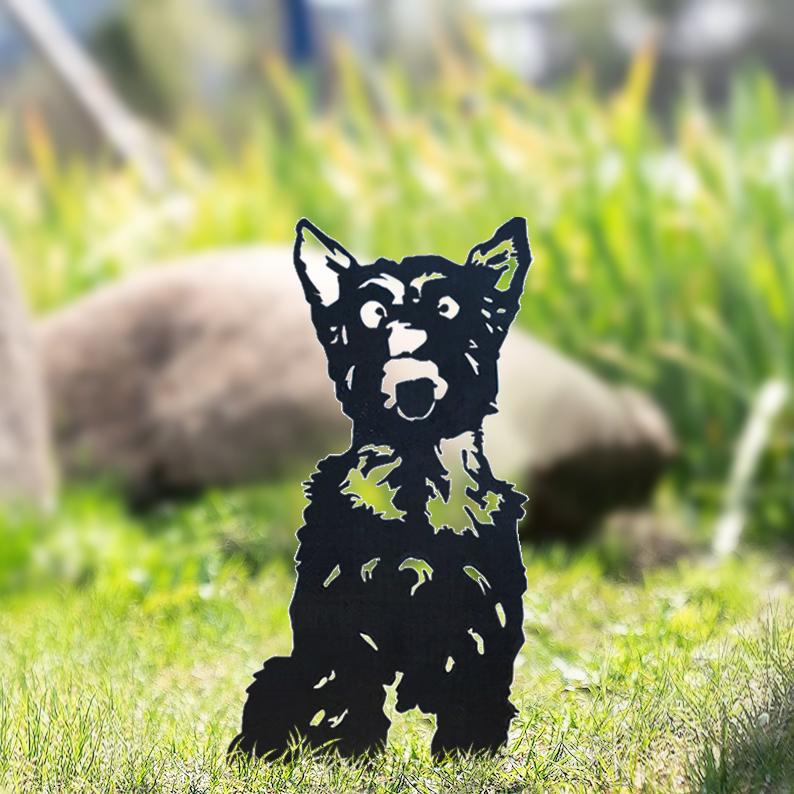 Hund Gartenstecker Metall Detailansicht — robustes Eisen Material