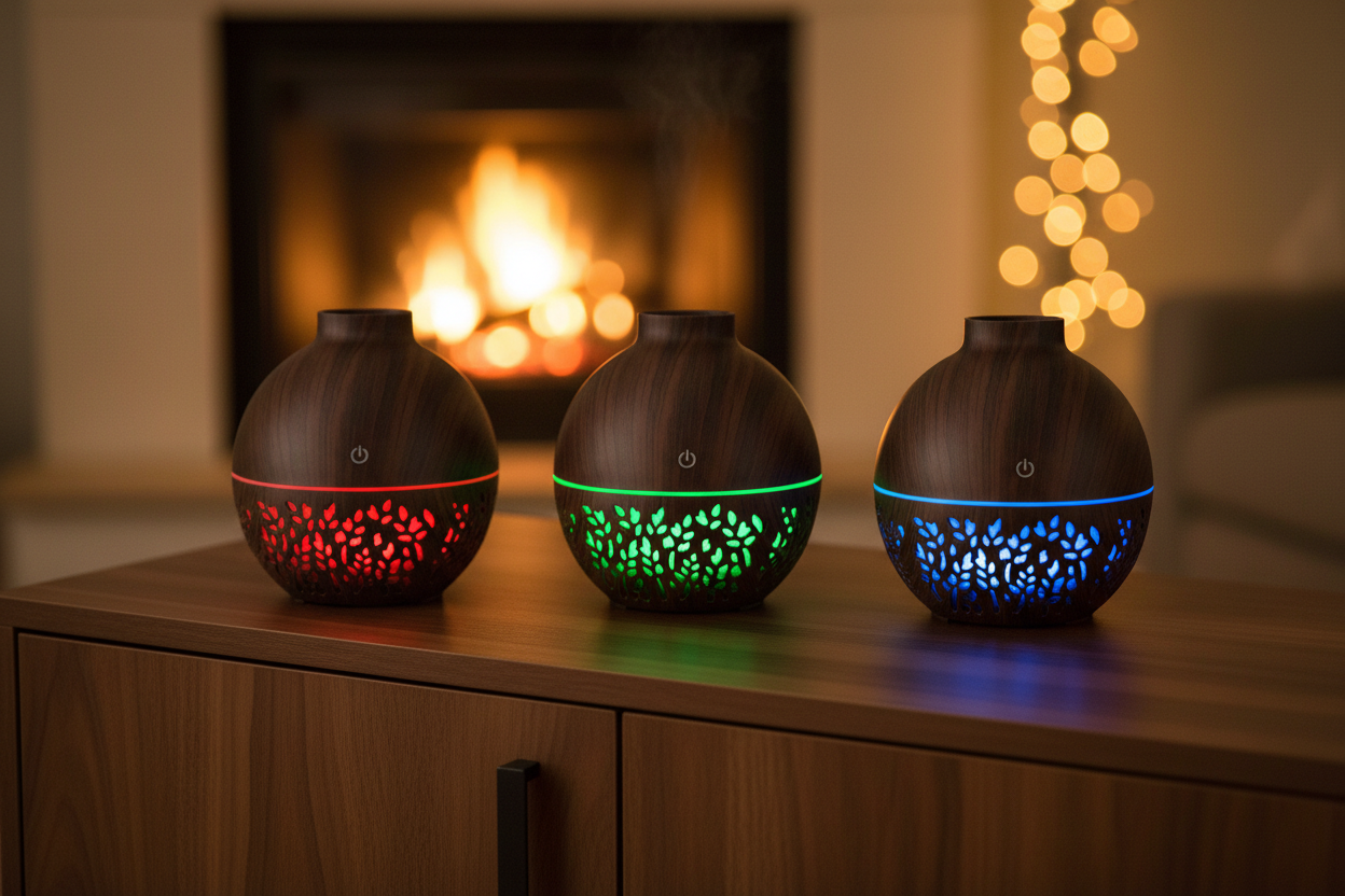 Komfortabler Flammen Aroma Diffuser, perfekter Begleiter für gemütliche Abende Zuhause.