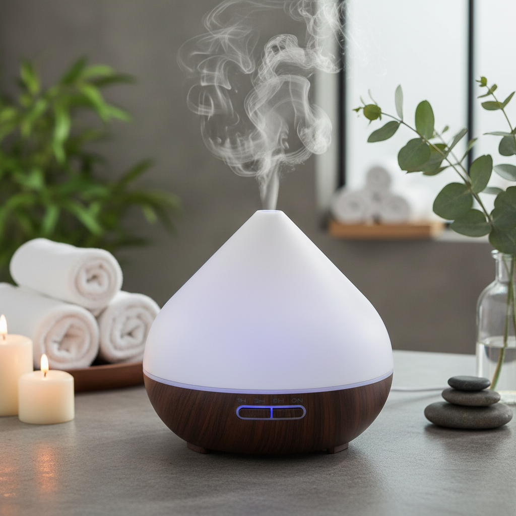 Aroma Diffuser 400ml LED im Einsatz, sorgt für entspannende Atmosphäre mit ätherischen Ölen im Raum.