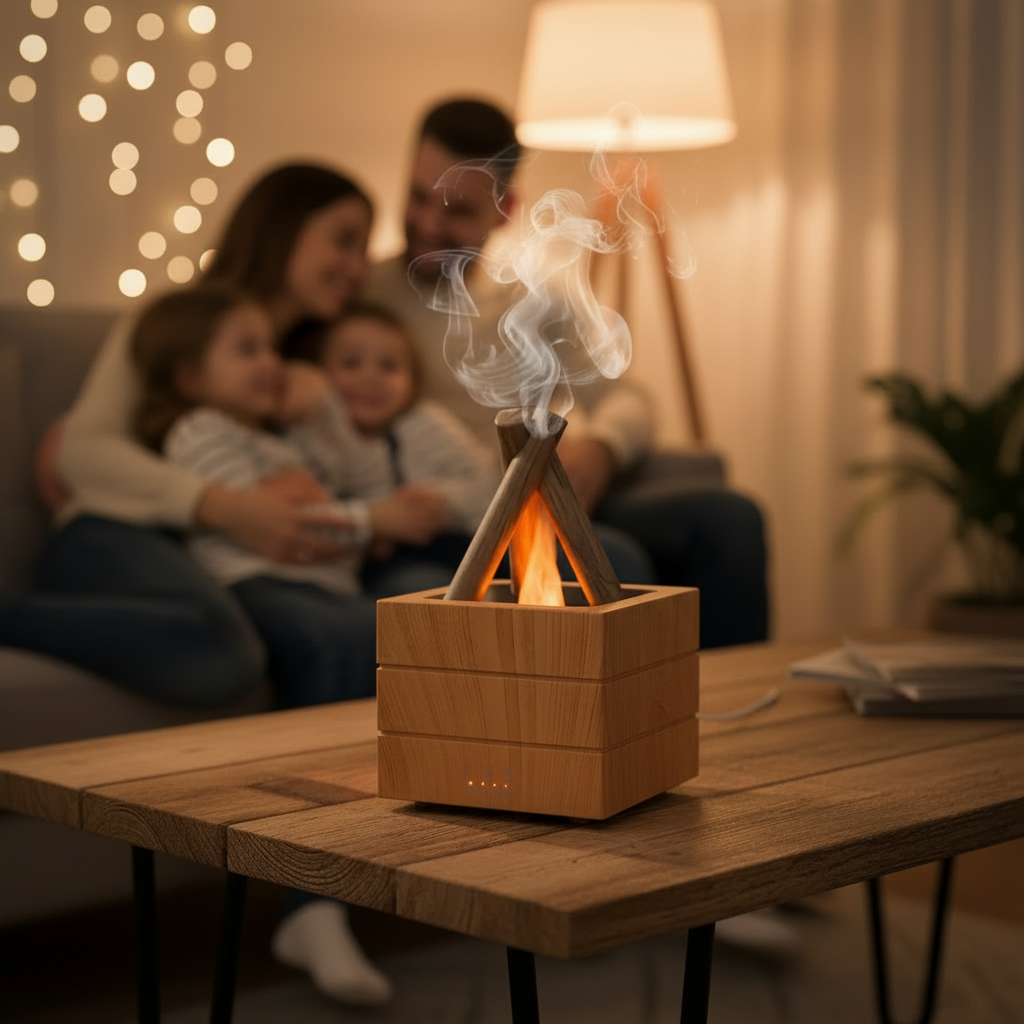 Lagerfeuer Aroma Diffuser Produktverpackung - hochwertige Präsentation und perfekte Geschenkidee.