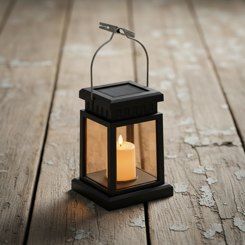 Solar Kerzen Outdoor leuchten warm zwischen Sommerblumen und Stauden am Sommerabend