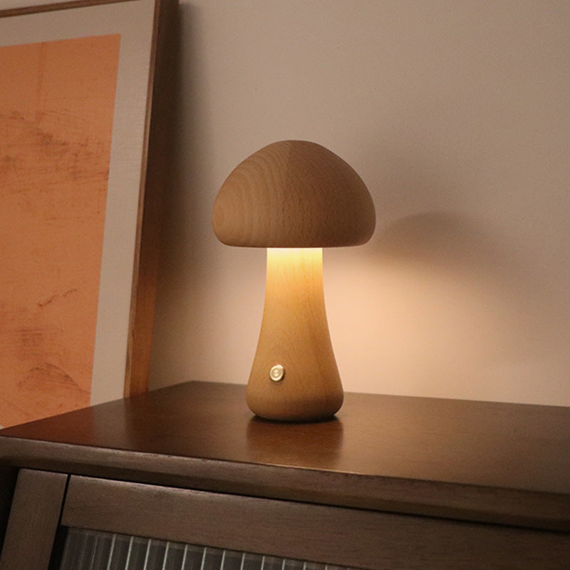 LED Pilzlampe Holz Schlank Buche – Nachtlicht Kinderzimmer Touch dimmbar
