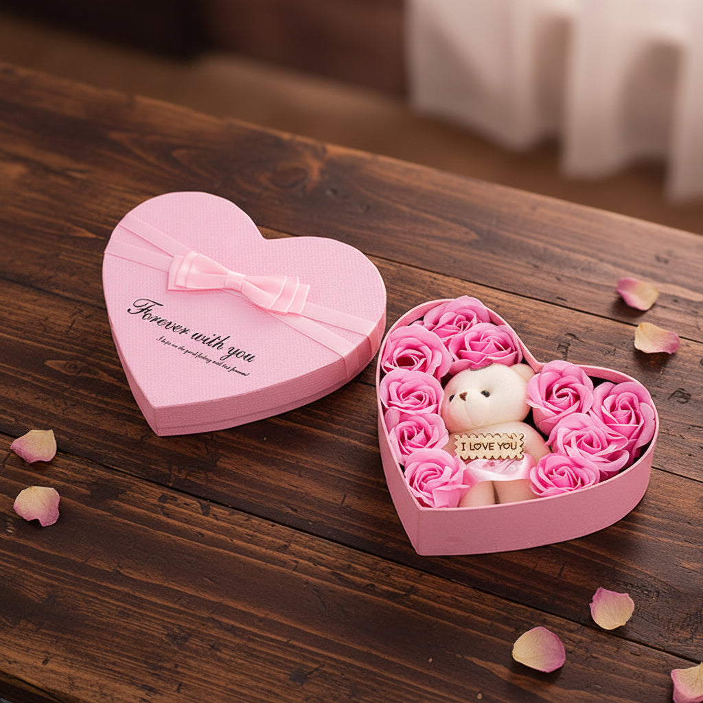 Herzförmige Rosenbox in Rosa – Rosenbox Rosa Geschenk Muttertag