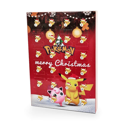 Pokémon-Kalender Motiv Rot Pikachu & Pummeluff: rote Türchen-Box mit „merry Christmas“-Schriftzug