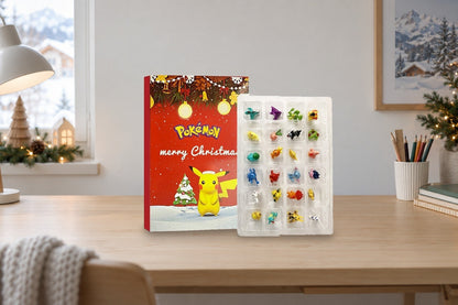Pikachu-Adventskalender auf dem Schreibtisch im Kinderzimmer vor dem Fenster